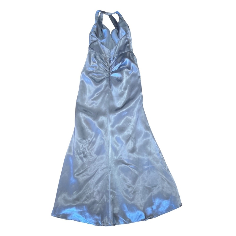 GALINA Signature Dusty Blue Satin Halter Formal PROM Dress Sz 4 MERMAID - Picture 2 of 9